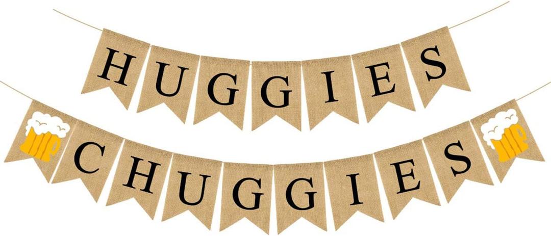 Chuggies Dad Diaper Themed Baby Shower Party Decorations,Chuggies Burlap Banner, A Baby is Brewing Baby Shower Party Supplies and Favors, Baby Q Shower Sign and Falg,BBQ Beer and Diapers Baby Shower, Black and Yellow 