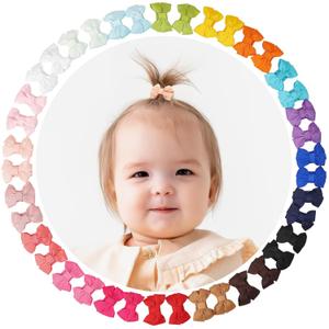 CLLOT 40Pcs Baby Snap Hair Clips Grosgrain Ribbon Tiny Baby Bows in 20 Colors for Infant Toddlers Fine Thin Hair (Twin Style)