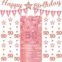 50th Birthday Decorations Banner Women - 9 Pcs Rose Gold Happy 50th Bday Backdrop Number 50 Star Hanging Garland Streamers Triangle Flag Party Supplies for Adult Cheers Fifty Year Old Decor