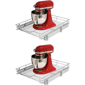 DINDON Pull Out Cabinet Organizer, (14" W x 21" D) Heavy-Duty Metal Sliding Drawer Shelf, Bathroom Under Sink Kitchen Cabinets Organizer and Storage Slide Out Shelves, Chrome, 1 Tier, 2 Pack