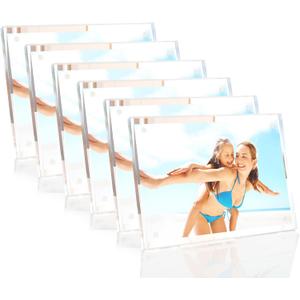 HELPLEX Picture Frames, 6 Pack 4x6 inch Acrylic Picture Frame Clear 4 x 6 Photo Frames Magnetic Picture Frames Ready for Tabletop Display, Effectively Protect Photos from Fading and Yellowing
