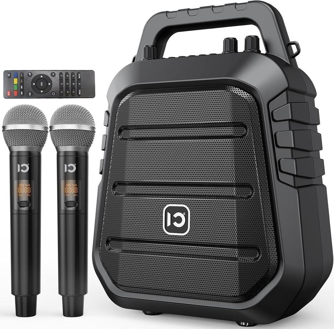 SHIDU 80W Powerful Voice Amplifier with 2 Wireless Microphones, Portable Speaker with Microphone, PA System with Sound Effects, Karaoke Machine Support BT/ USB/ TF Card/ Aux/ Guitar