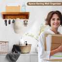 Key Holder for Wall with Mail Organizer - 12.8 Inch Wall Mounted Key Rack with 6 Key Hooks & Wall Shelf, Wooden Key Hanger for Entryway, Hallway, Kitchen, Farmhouse Home Decor (Burnt Brown)