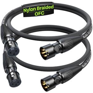 Short XLR Cables 1.5ft 2 Pack, Gold-Plated Rean Connectors from Neutrik, Kevlar-Reinforced Nylon Braided Microphone Cable, Mic Cable, Durable Shielded and Balanced XLR Male to Female Cord
