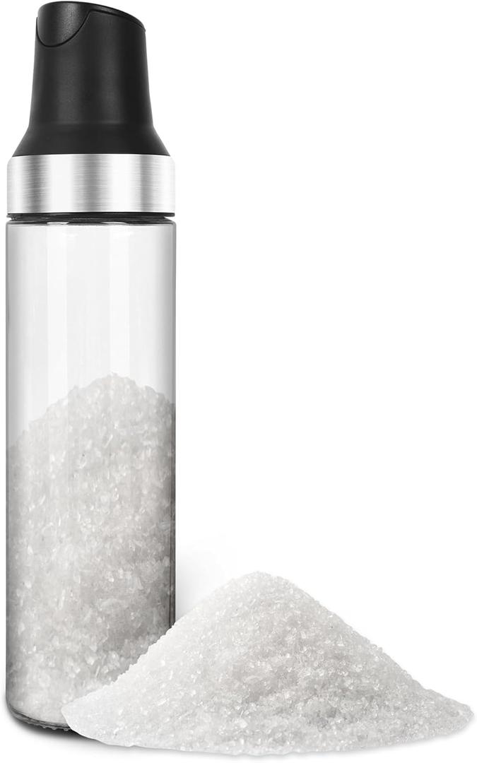 Loscarol Sugar Dispenser with Pour Spout, 17 oz Glass Sugar Shaker Jar or Creamer Dispenser Weighted Pourer for Coffee Bar,Tea & Baking, Sugar Container for Sugar, Honey, Syrup, for Home Kitchen (Black)