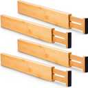 Utoplike 5 pcs Bamboo Kitchen Drawer Dividers Large, Adjustable Drawer Organizers, Spring Loaded, Works in Kitchen, Dresser, Bathroom, Bedroom, Drawer, Desk