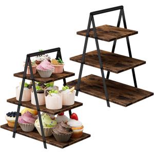 2 Pack Wooden Cupcake Stand 3 Tier Dessert Display Holder Rustic Cupcake Tower Stands for 50 Cupcakes, Rectangle Tiered Cake Serving Tray for Birthday Party, Wedding, Anniversary