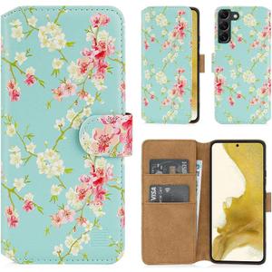 32nd Floral Series 2.0 - Design PU Leather Book Wallet Case Cover for Samsung Galaxy S22, Designer Flower Pattern Wallet Style Flip Case with Card Slots - Spring Blue 32nd Floral Series 2.0 - Design PU Leather Book Wallet Case Cover for Samsung Galaxy S22, Designer Flower Pattern Wallet Style Flip Case with Card Slots - Spring Blue