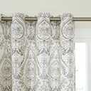 LAMIT Grey Linen Curtains 108 inches Long for Living Room, Long Farmhouse Curtains Grommet Light Filtering Pattern Window Curains & Drapes Vintage Floral Printed, 2 Panels, Each 52 x 108 Inch