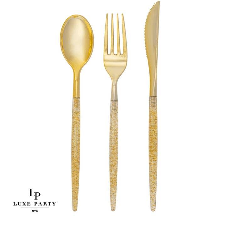 Wholesale Gold Glitter Plastic Cutlery Set | 32 Pieces