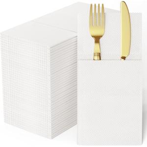 Paper Napkins with -  , Prefolded Paper Napkins, Disposable Guest Hand Towels for Dinner, Party, Wedding or Events (White-100)