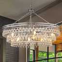 Wellmet Large Chrome Farmhouse Chandelier, 38in Round Modern Crystal Teardrop Chandelier for Dining Room, Bedroom, Kitchen, Hallway, Closet, Living Room