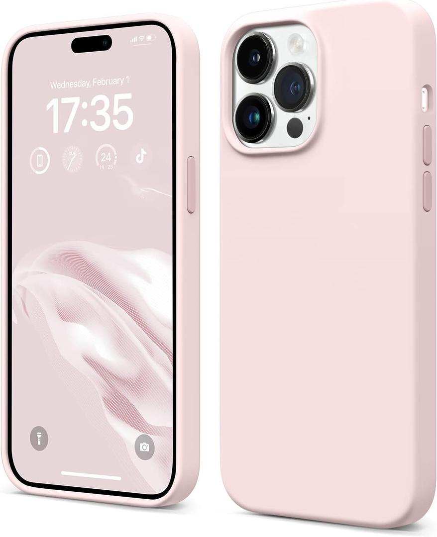 AOTESIER Shockproof Designed for iPhone 14 Pro Case 6.1 inch,[Silicone Slim Series] Rubber Full-Body Protection Bumper Phone Case for 14 Pro with Soft Anti-Scratch Lining, Chalk Pink