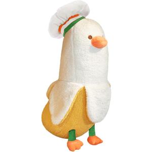PEACH CAT Cute Banana Duck Stuffed Animal Long Banana Chef Duck Plush Pillow for Girls and Boys White 12"