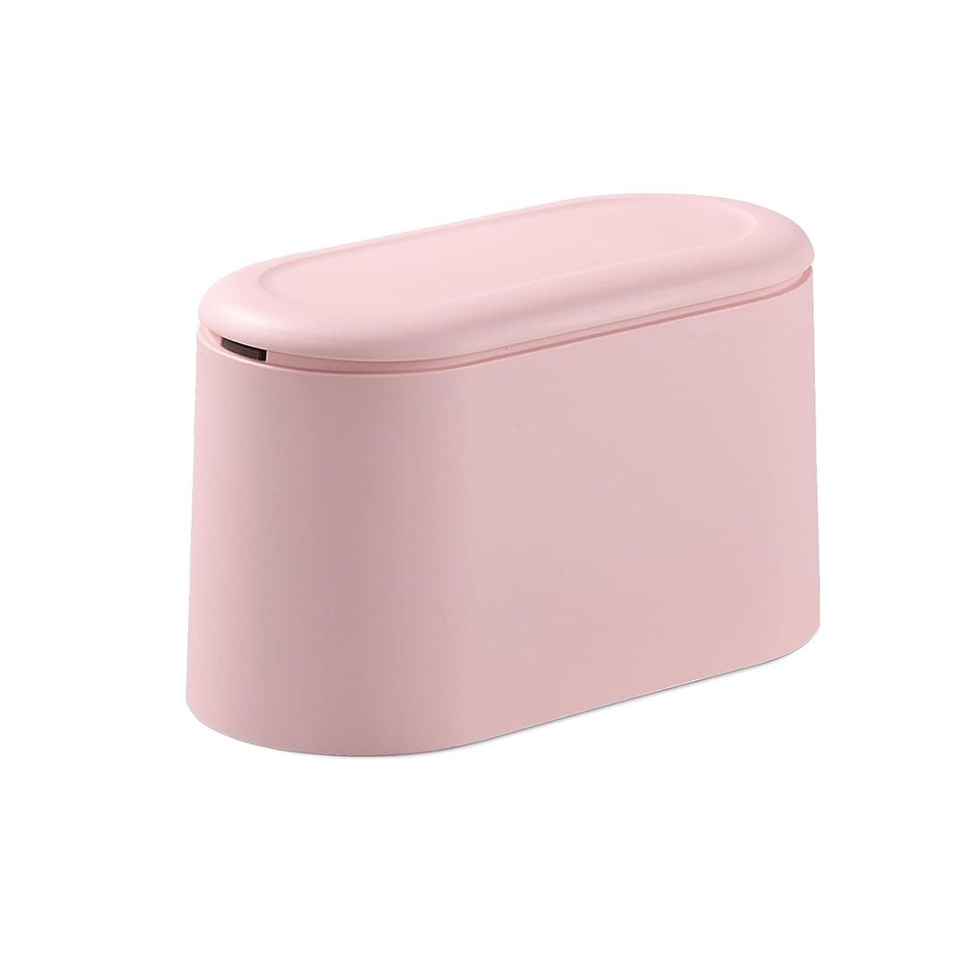 SUBEKYU 0.4 Gal Mini Countertop Trash Can with Lid for Desktop, Small Garbage Can for Office, Tiny Wastebasket,Pink