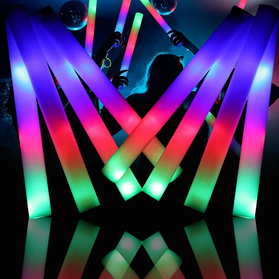 32 PCS Foam Glow Sticks Bulk, LED Foam Sticks in The Dark Party Supplies with 3 Modes Colorful Flashing, Glow Sticks Bulk Party Pack for Wedding, Concert