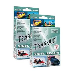 TEAR-AID Vinyl Repair Kit, Type B Clear Patch for Vinyl and Vinyl-Coated Materials, Works on Vinyl Tents, Awnings, Air Matresses, Pool Liners & More, Green Box, 2 Pack