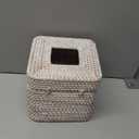 Whitewash Rattan Tissue Box Cover  5.5x5.5x5.9 Inch - Stylish Handwoven Tissue Holder with Lid - Ideal for Bathroom Vanity, Bedroom, or Living Room Home Accent