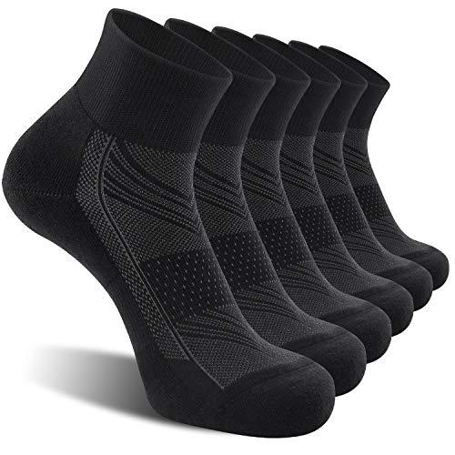 CelerSport 6 Pack Men's Ankle Socks with Cushion, Sport Athletic Running Socks, Black, X-Large