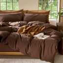 MooMee Bedding Duvet Cover Set 100% Washed Cotton Linen Like Textured Breathable Durable Soft Comfy (Solid Cocoa Brown, Queen 90"x90")