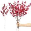 6 Pack Artificial Red Berry Stems 25.2 Inch, Long Christmas Red Berries Faux Red Berry Picks for Christmas Tree, Red Holly Berry Branches for Christmas Floral Arrangements Vase Decorations
