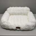 Small Dog Sofa - Orthopedic Cat Sofa Bed for Indoor Cats, Fluffy Faux Fur Dog Couch with Supportive Egg Foam, Cute Pet Couch Bed Removable Washable Cover and Non-Slip Bottom, Ivory White