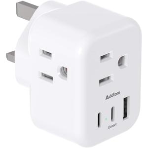 Addtam US to UK Ireland Travel Plug Adapter, Type G Power Plug Adapter with 3 Outlets 3 USB Ports(2 USB C), UK Adapters for USA to Dubai England London Scotland British Kenya Irish Hongkong, 2 Pack