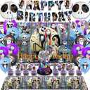 Birthday Decorations, Nightmare Christmas Party Supplies Halloween Birthday Party Decorations Set Includes Banner Balloons Tablecloth Backdrop Hanging Swirls Cake Toppers
