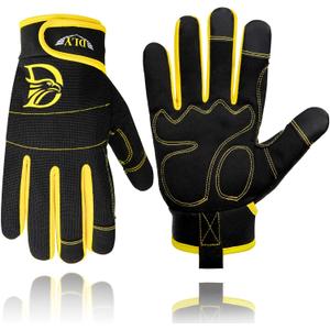 DLY Heavy Duty Work Gloves, Impact Protection Mechanic Gloves, Synthetic Leather Work Gloves, Touchscreen Capable M