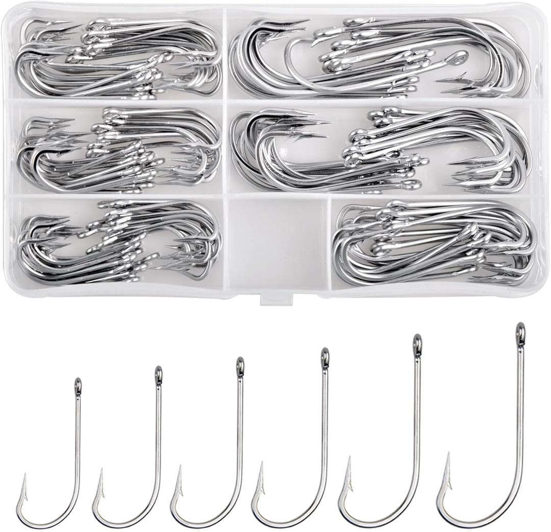Saltwater Fishing Hooks Stainless Steel O'Shaughnessy Forged Fishing Hook Set Long Shank Hooks Extra Strong for Saltwater Freshwater (natural)
