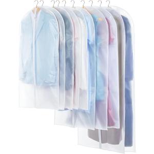 Carbrea Translucent Garment Bags for Hanging Clothes - Frosted Clothes Storage Bags for Suits, Dresses, Closet Storage - 10 Pack