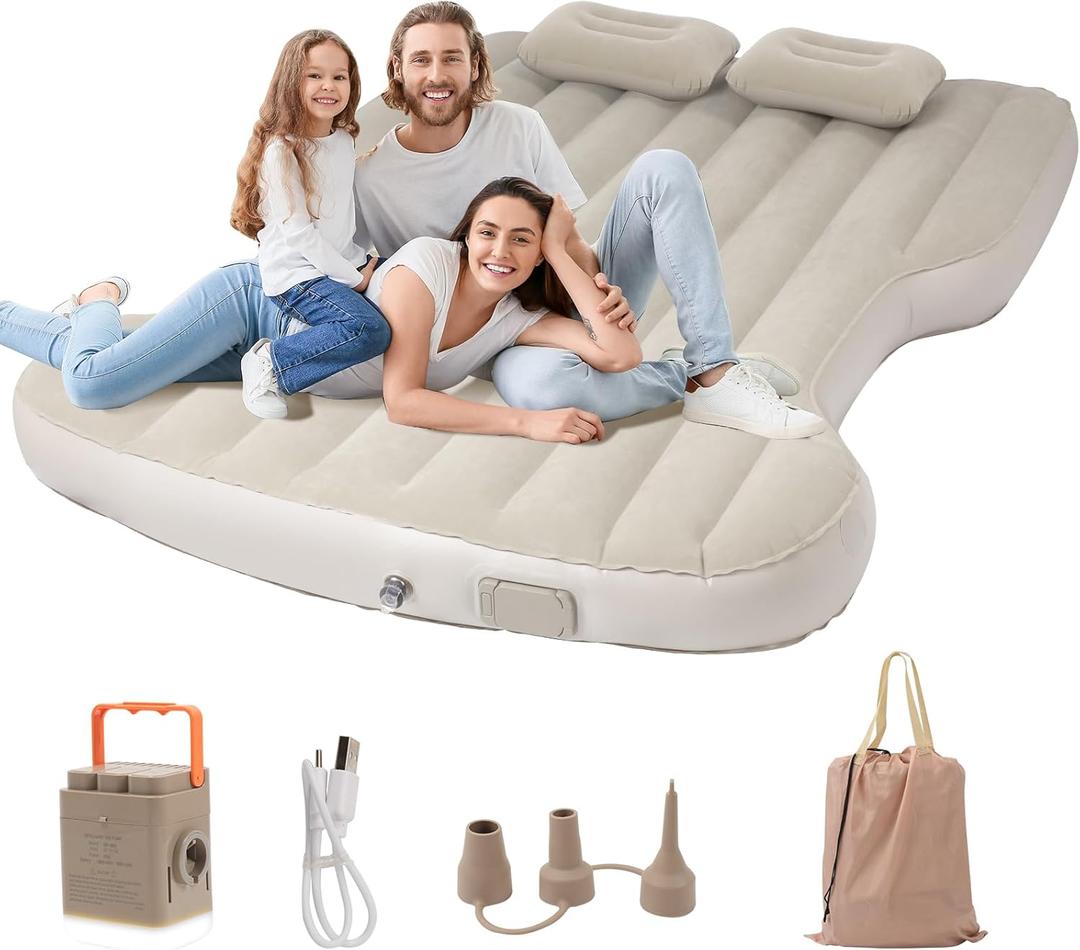 for Tesla Model Y Air Mattress, Self Inflating Car Camping Mattress with Wireless Charging Air Pump, 2 Pillows, Storage Bag, Sleeping Mat for Tesla Model Y Accessories 2020-2024 2025 (Beige)