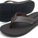 ADAX Mens Comfortable Leather Flip Flops,Non-Slip Sport Cushion Beach Slippers Thong Sandals (8.5, Brown)