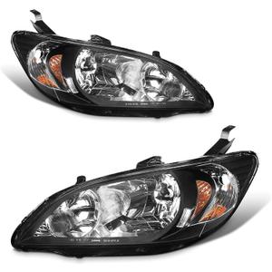 for 2004 2005 Civic Headlight Assembly compatible with 04 05 Honda Civic 2/4dr Clear Lens Black Housing Amber Reflector Headlamp Replacement Left and Right Pair