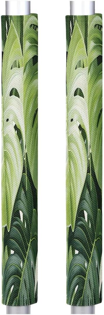 Refrigerator Door Handle Covers, Summer Palm Leaves Protective Electrical Kitchen Appliances Gloves, Fridge Microwave Dishwasher Door Protector, Tropical Green Plant Dust Covers 2 Pcs (Gold)