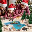 16PCS Mini North American Forest Woodland Animals Figurines Toys, Realistic Jungle Wild Animal Figures with Wolf,Bear,Bison,Reindeer,Birthday Party Favors Valentine's Day Gifts for Kids