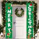 Box Of Christmas Decorations MERRY CHRISTMAS Green Banner Xmas Porch Door Sign Welcome Banner Decor for Indoor Outdoor Wall Home- 80Pcs