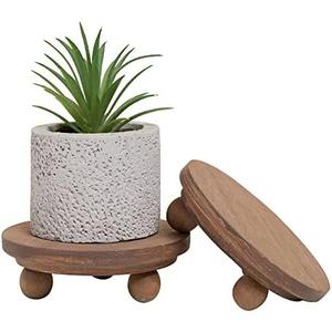 Defined Deco Mini Wood Risers for Display, Small 5"Round Rustic Pedestal Display Stand (Set of 2, Wood)