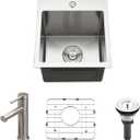 13 Inch Drop In Bar Sink with Faucet Combo - SZBAQTM 13"x15"x10" Stainless Steel Topmount Sinks 18 Gauge T304 Single Bowl Kitchen Sink with Pull-Out Faucet