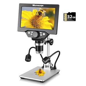 Koolertron 7" 12MP Digital Microscope, 1200X Magnification, 1080P USB Camera, 32GB TF Card, PC View, Rechargeable, LED Lights for Coin/PCB/Jewelry/Plant/Rock Inspection