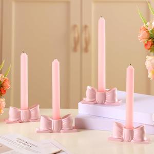 Mumufy 4 Pcs Pink Bow Candle Holder Bow Candlestick Holder Decorative Candle Stand Centerpiece for Wedding, Dinning and Party Home Table Decoration Photo Props