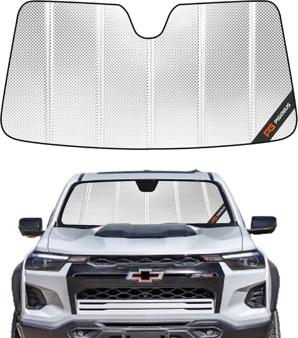 Pigenius Windshield Sun Shade for Chevrolet Colorado 2023-2026; GMC Canyon 2023-2026. Reflective Aluminum Film Front Window Sunshade - BLAZBLOCK