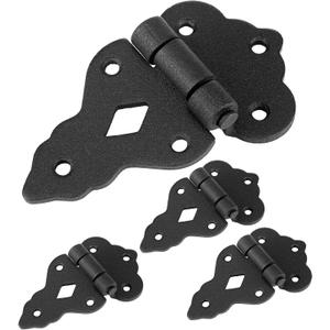 4 Pack 3/8 Inch Offset Cabinet Hinge for Door Gates Antique Black Powder Coated Vintage Heavy Duty Offset Wrought Iron Flush Mount Decorative Barn Hinges for Cabinets Wooden Box Wardrobes