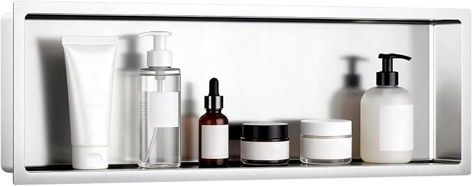 VELPAX No Tile Needed Shower Niche 12"X 36", Bathroom Wall Niche Single Shelf, Stainless Steel Shower Niche for Bathroom, Kitchens, Balconies