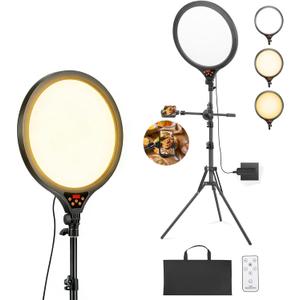 14" Ring Light with Stand, 6500K Professional Full-Screen Large Ring Light LED Selfie Light Dimmable Photography Lighting with Remote Control, Overhead Phone Holder, Stand for YouTube TikTok