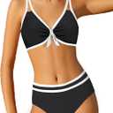 Girls Swimsuit Two Piece Cute Bunny Knot Bikini Set Color Block Welt Twist Cross Girls Bathing Suit 9-16 Years (11-12 Years, Black)