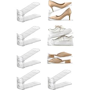 shoe slots organizer, Clear Shoe Stacker, Adjustable Level Shoe Rack,Storage Space Saver for Sneakers Display (Transparent, 8Pack)