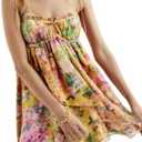 Women Floral Mini Dress Y2K Coquette Summer Smocked Chest Ruffle Spaghetti Strap Babydoll Short Dress Cottagecore Clothes (L)