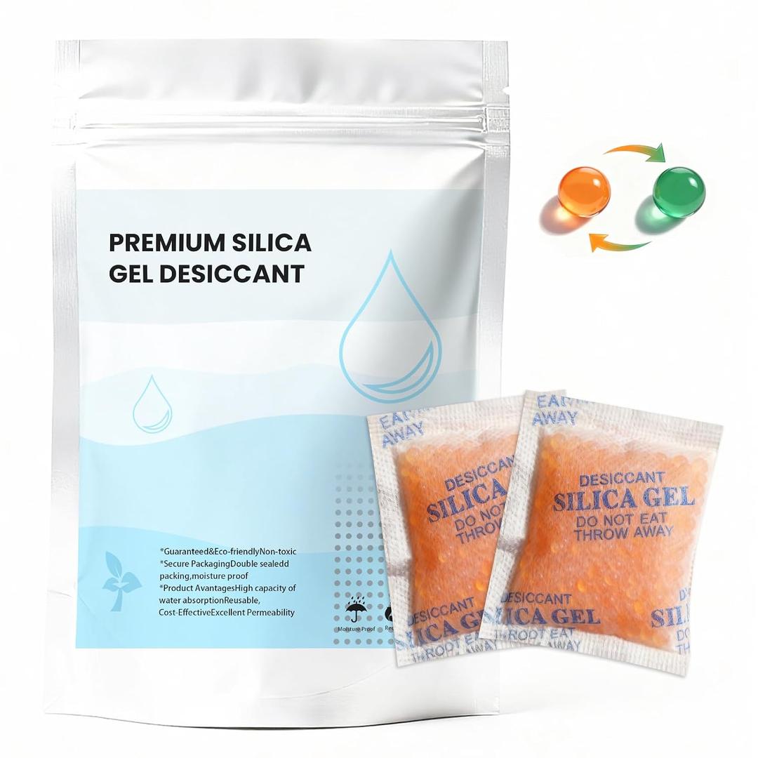 Color-Indicating Silica Gel Packets, 5g (50 Pack), Food-Grade Reusable Desiccant Moisture Absorbers for Food Storage, Closets, Electronics