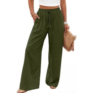 LOOKBOHO Women's Wide Leg Pants High Waisted Drawstring Loose Palazzo Pant Trendy Casual Flowy Beach Trousers with Pockets (Black, XL)